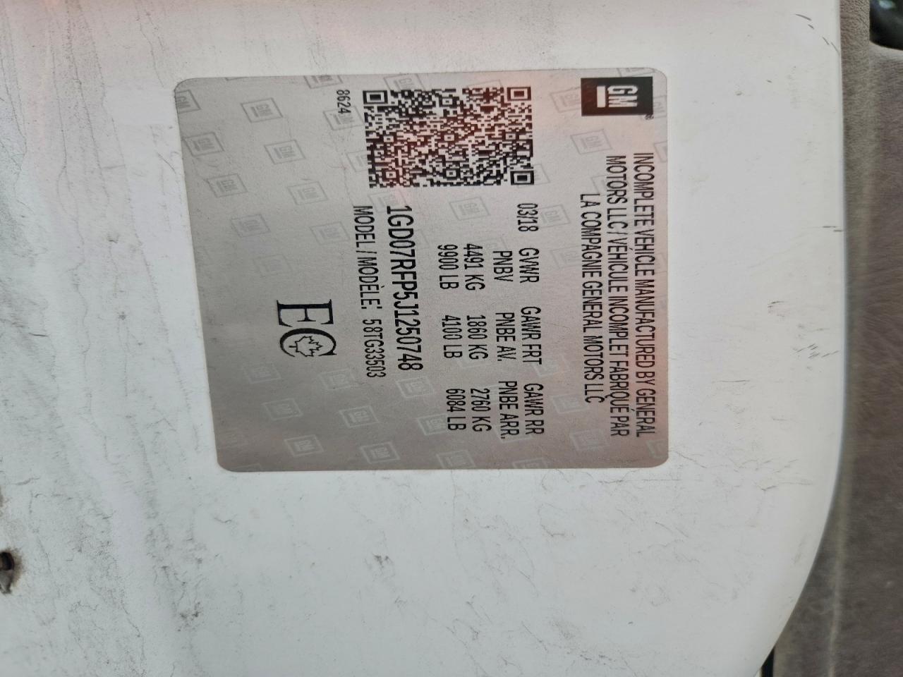 2018 GMC Savana Cutaway G3500 VIN: 1GD07RFP5J1250748 Lot: 93702335