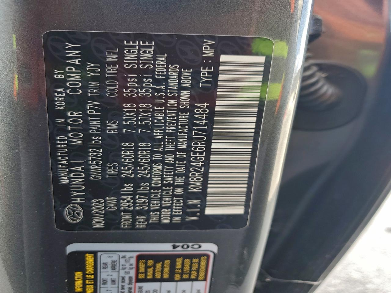 2024 Hyundai Palisade Sel VIN: KM8R24GE6RU714484 Lot: 94711715