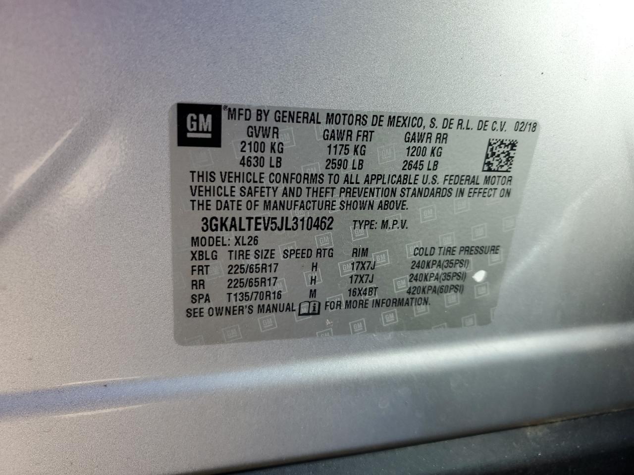 2018 GMC Terrain Sle VIN: 3GKALTEV5JL310462 Lot: 91635065