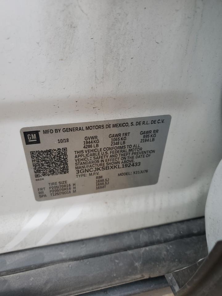 2019 Chevrolet Trax Ls VIN: 3GNCJKSBXKL192433 Lot: 91237775