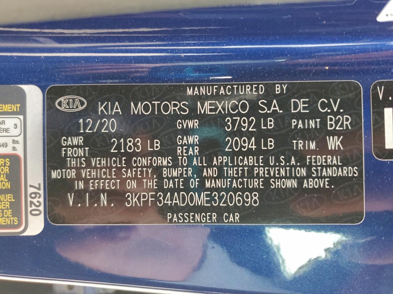 2021 Kia Forte Gt Line VIN: 3KPF34AD0ME320698 Lot: 93560305