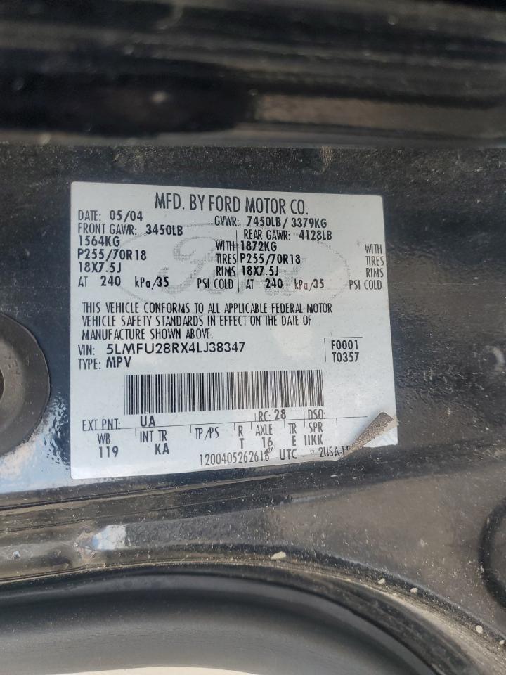 2004 Lincoln Navigator VIN: 5LMFU28RX4LJ38347 Lot: 93520295