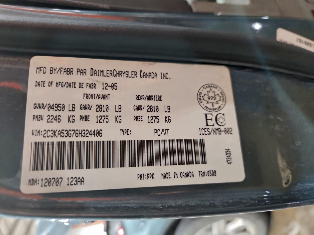 2006 Chrysler 300 Touring VIN: 2C3KA53G76H324406 Lot: 94969075