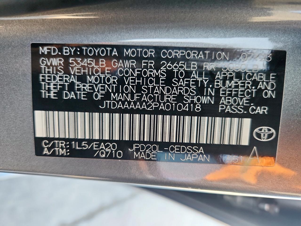 2023 Toyota Mirai Xle VIN: JTDAAAAA2PA010418 Lot: 92139035