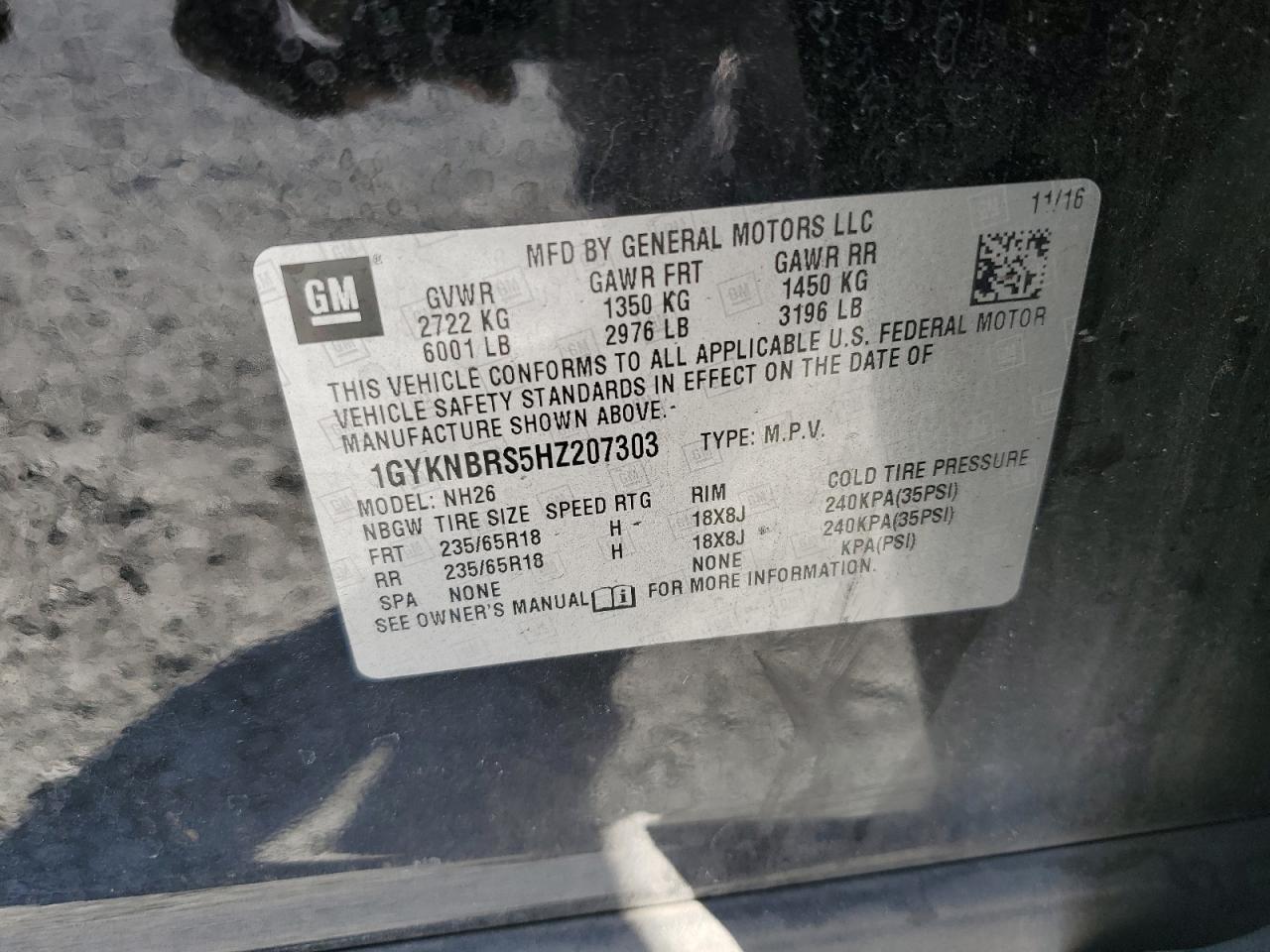 2017 Cadillac Xt5 Luxury VIN: 1GYKNBRS5HZ207303 Lot: 92823475