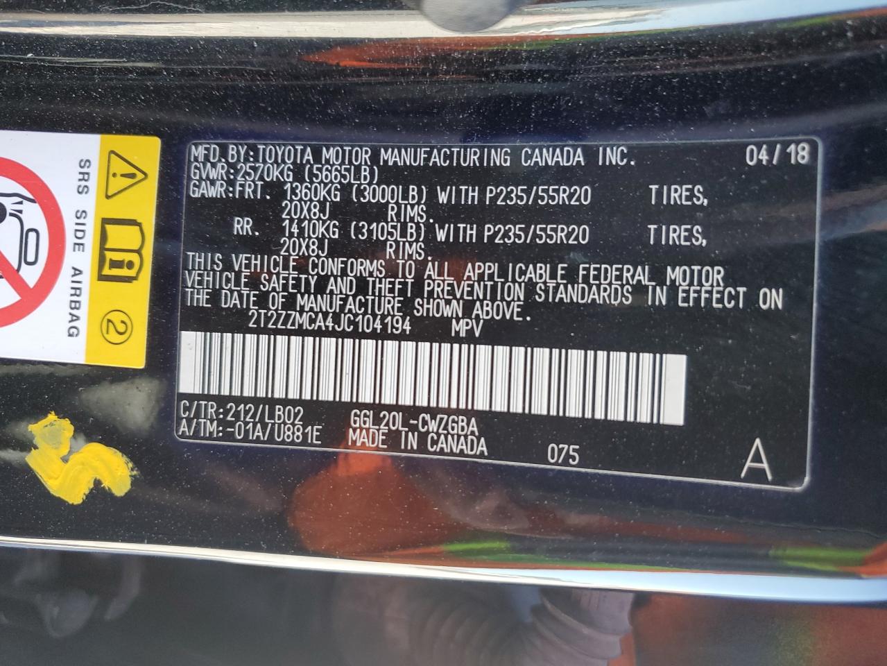 2018 Lexus Rx 350 Base VIN: 2T2ZZMCA4JC104194 Lot: 91489935