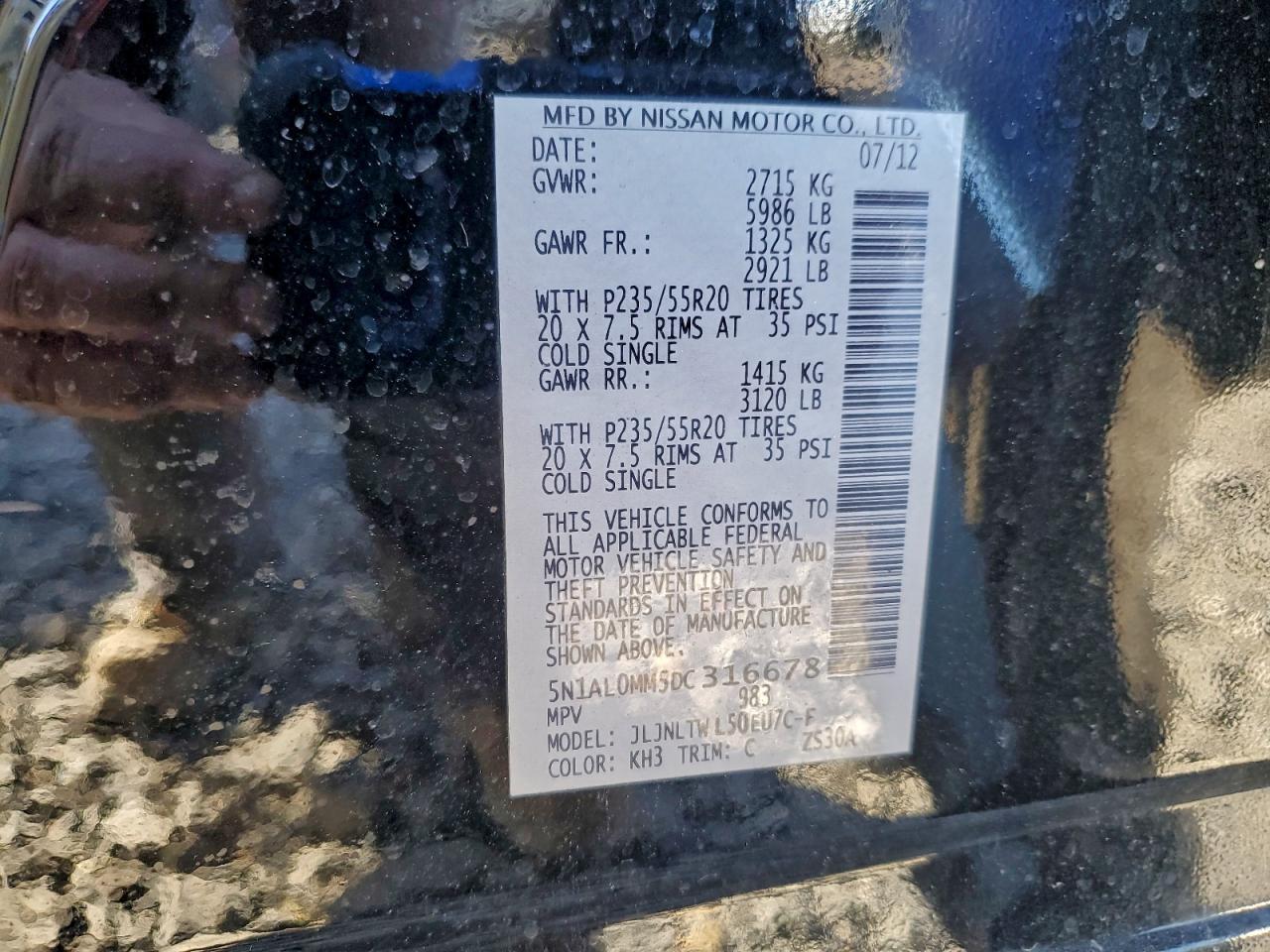 2013 Infiniti Jx35 VIN: 5N1AL0MM5DC316678 Lot: 90053165