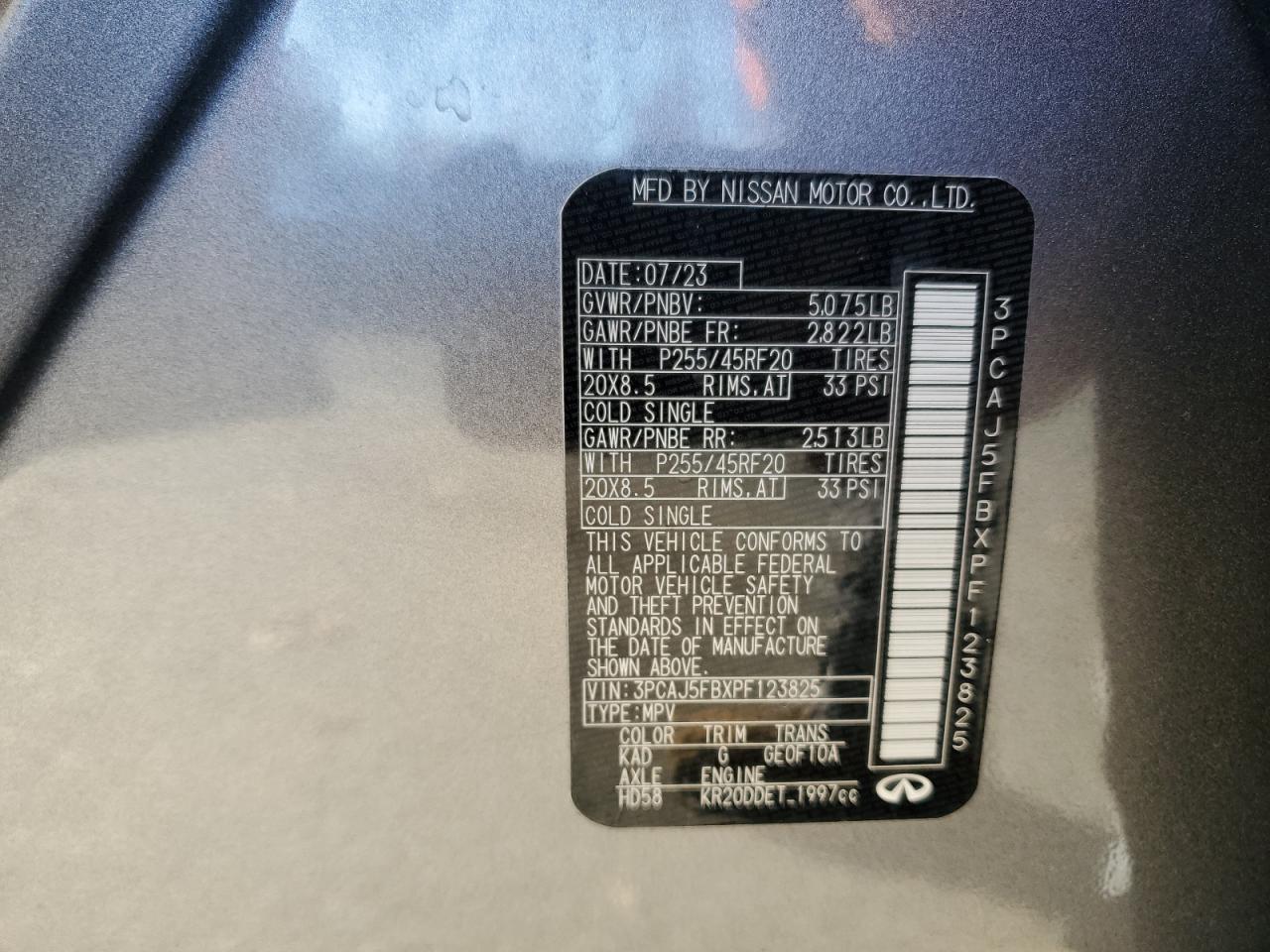 2023 Infiniti Qx50 Sport VIN: 3PCAJ5FBXPF123825 Lot: 90838615