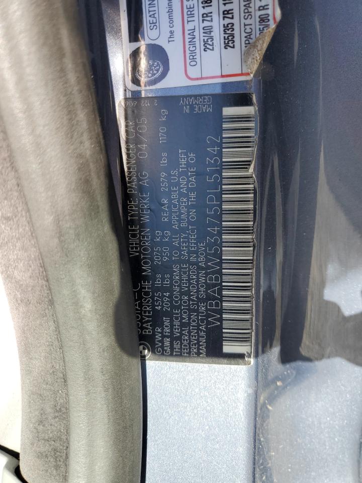2005 BMW 330 Ci VIN: WBABW53475PL51342 Lot: 91575075