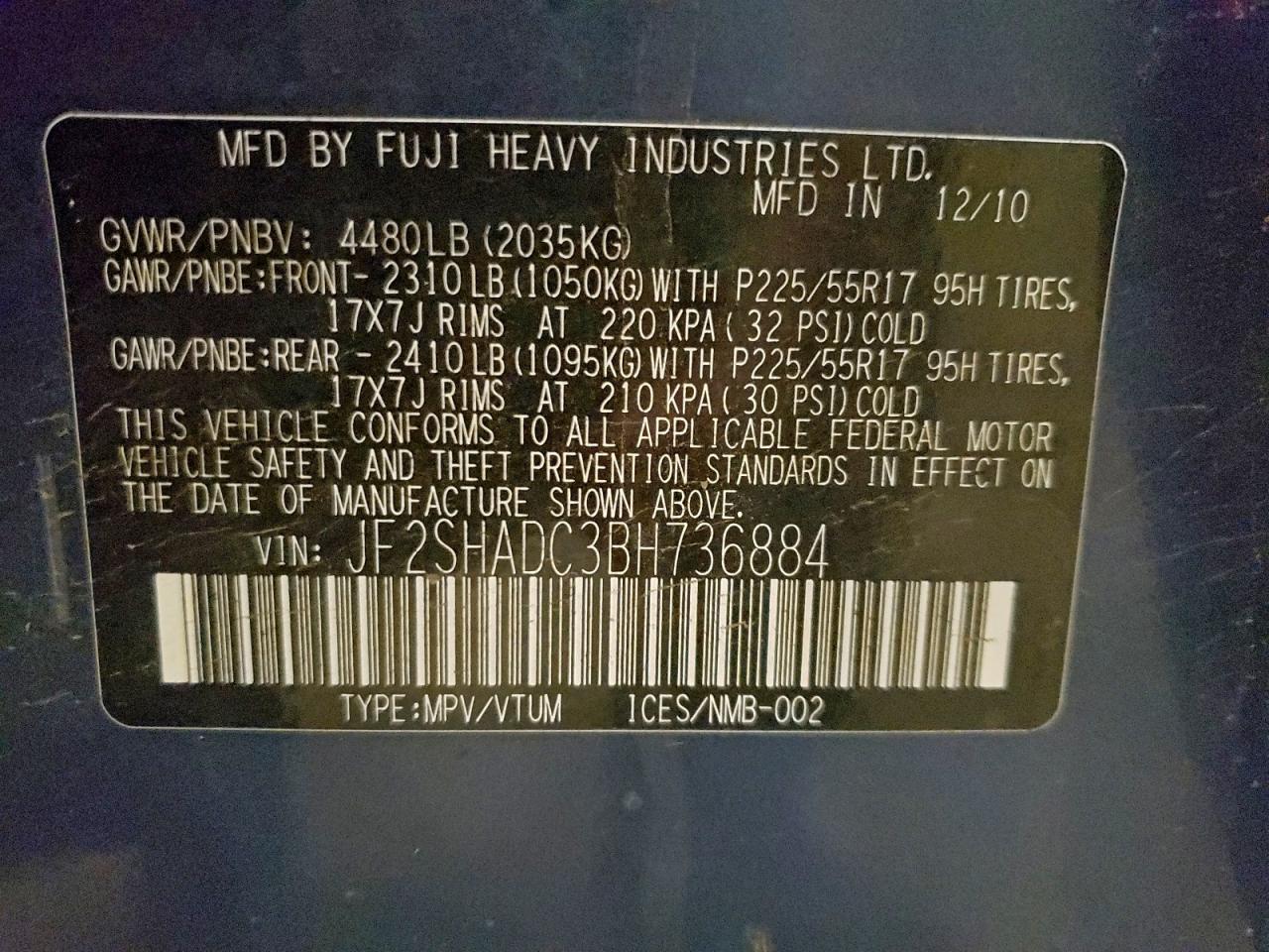 2011 Subaru Forester 2.5X Premium VIN: JF2SHADC3BH736884 Lot: 94051945