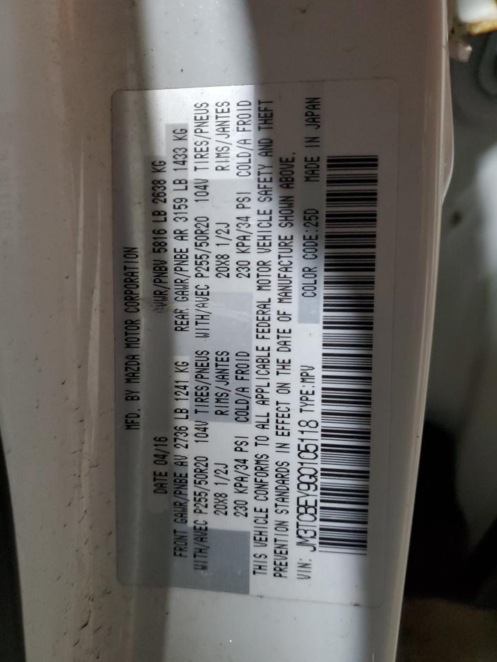 2016 Mazda Cx-9 Signature VIN: JM3TCBEY9G0105118 Lot: 91834125