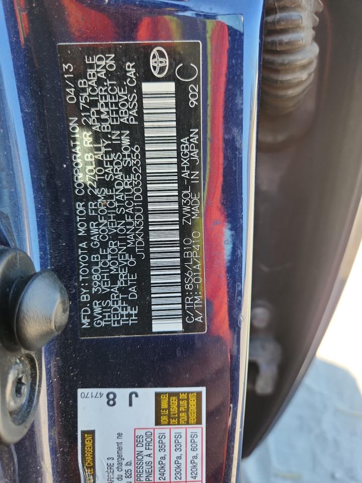 2013 Toyota Prius VIN: JTDKN3DU1D0352356 Lot: 93925295