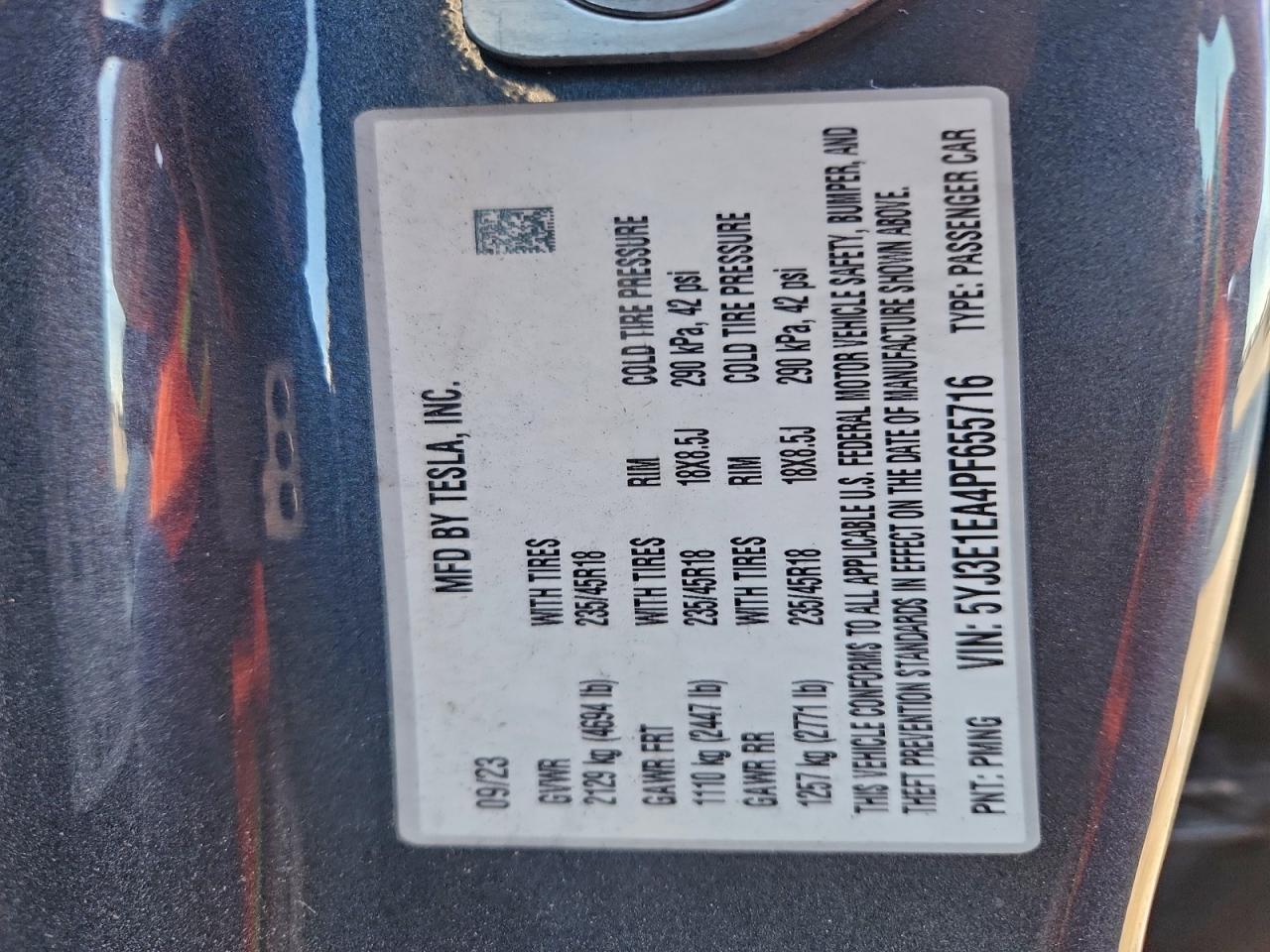 2023 Tesla Model 3 VIN: 5YJ3E1EA4PF655716 Lot: 93401435