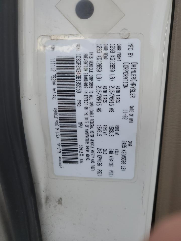 2003 Dodge Grand Caravan Se VIN: 1D8GP24343B185559 Lot: 93719605
