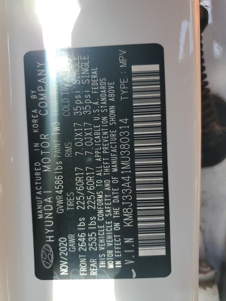 2021 Hyundai Tucson Limited VIN: KM8J33A41MU380314 Lot: 92022795