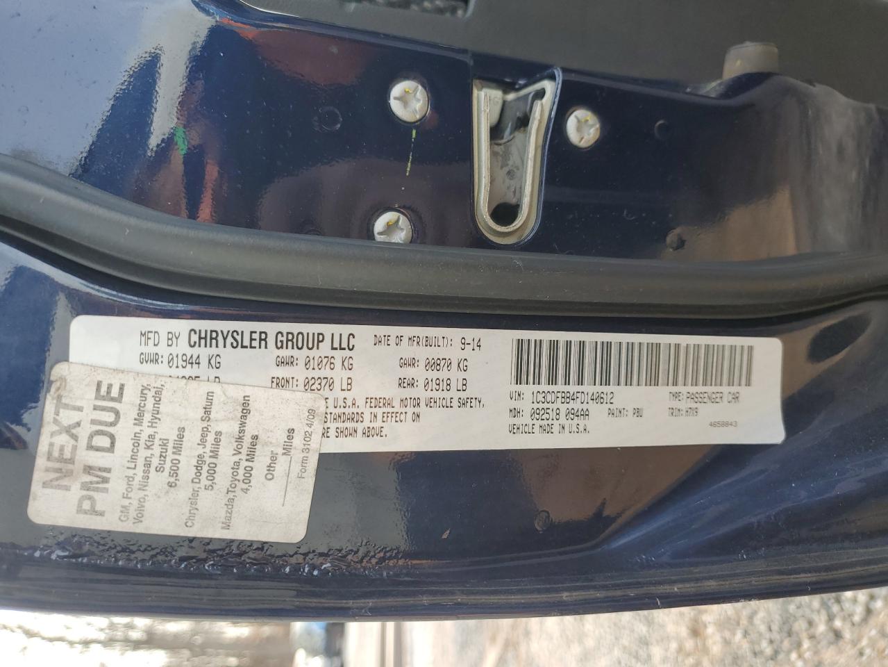 2015 Dodge Dart Sxt VIN: 1C3CDFBB4FD140612 Lot: 91873305