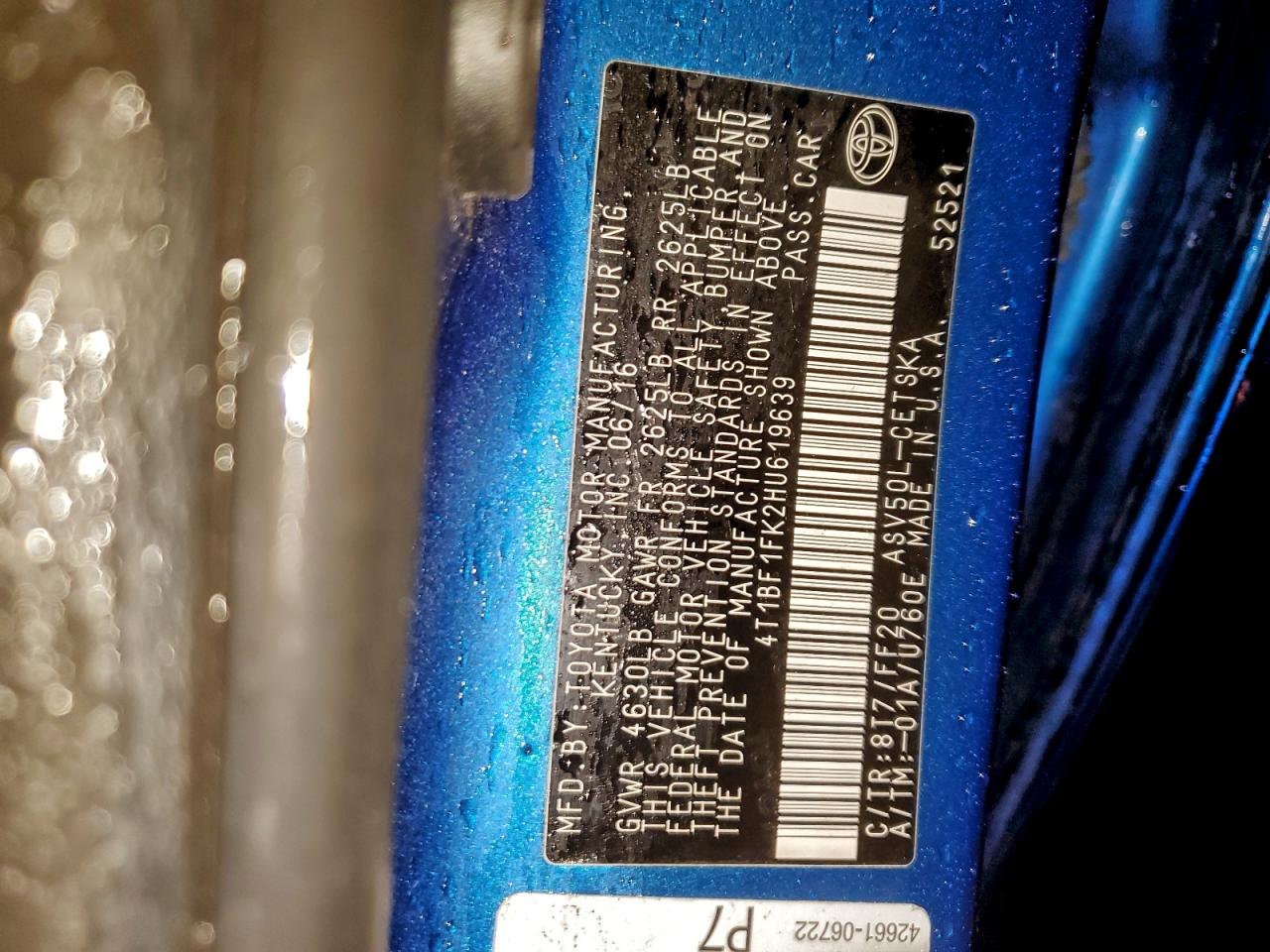 2017 Toyota Camry Le VIN: 4T1BF1FK2HU619639 Lot: 94025425