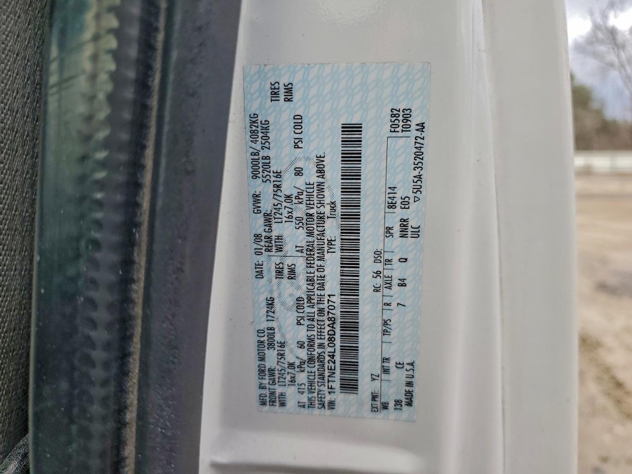 2008 Ford Econoline E250 Van VIN: 1FTNE24L08DA87071 Lot: 93676475