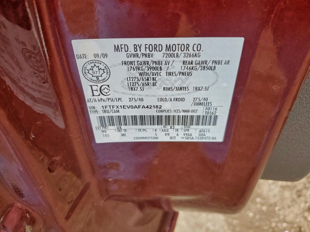 2010 Ford F150 Super Cab VIN: 1FTFX1EV0AFA42182 Lot: 93767905