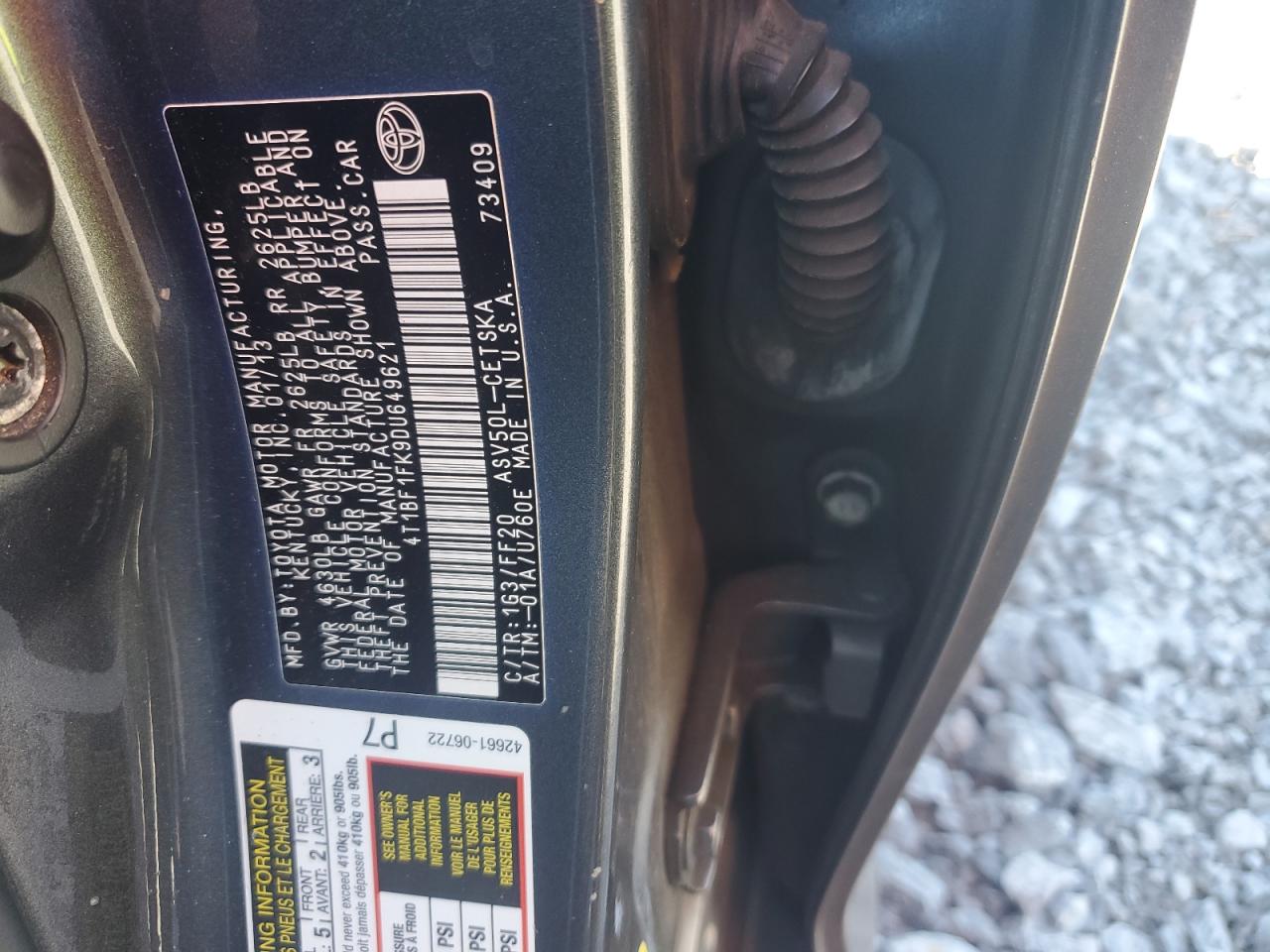 2013 Toyota Camry L VIN: 4T1BF1FK9DU649621 Lot: 91066525