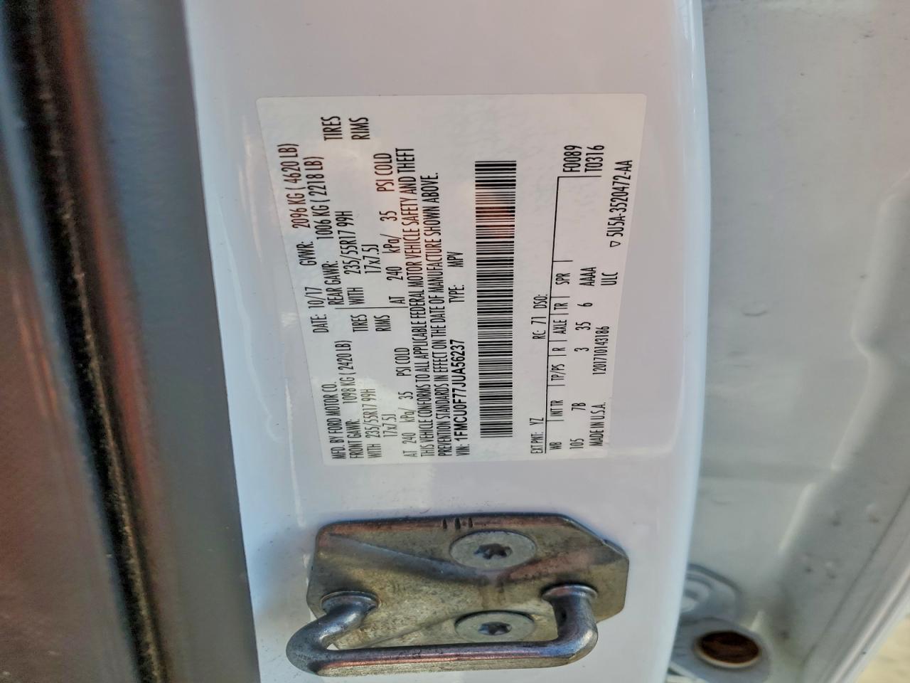 2018 Ford Escape S VIN: 1FMCU0F77JUA56237 Lot: 93876005