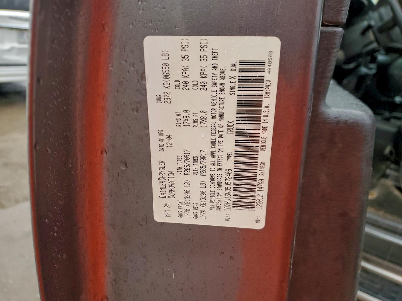 2005 Dodge Ram 1500 St VIN: 1D7HU16N85J572408 Lot: 93439935