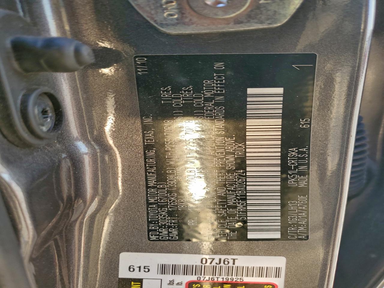 2011 Toyota Tundra Double Cab Sr5 VIN: 5TFRM5F11BX026724 Lot: 93776685