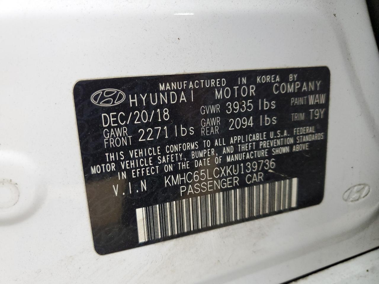 2019 Hyundai Ioniq Blue VIN: KMHC65LCXKU139736 Lot: 93639375