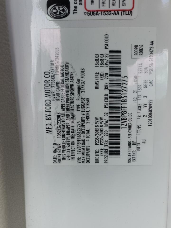 2011 Ford Mustang Gt VIN: 1ZVBP8FF1B5127275 Lot: 91140165