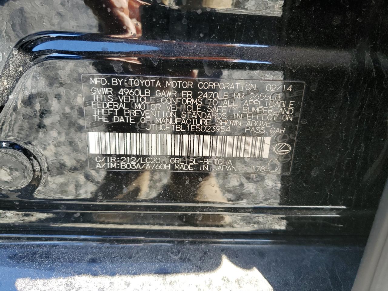 2014 Lexus Gs 350 VIN: JTHCE1BL1E5023954 Lot: 91061695