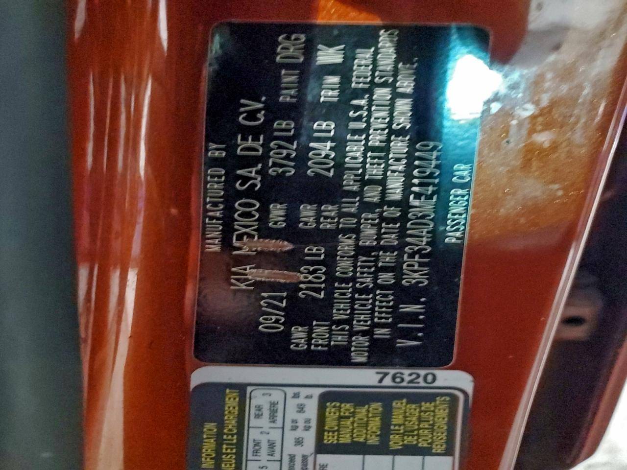 2021 Kia Forte Gt Line VIN: 3KPF34AD3ME419449 Lot: 94653195