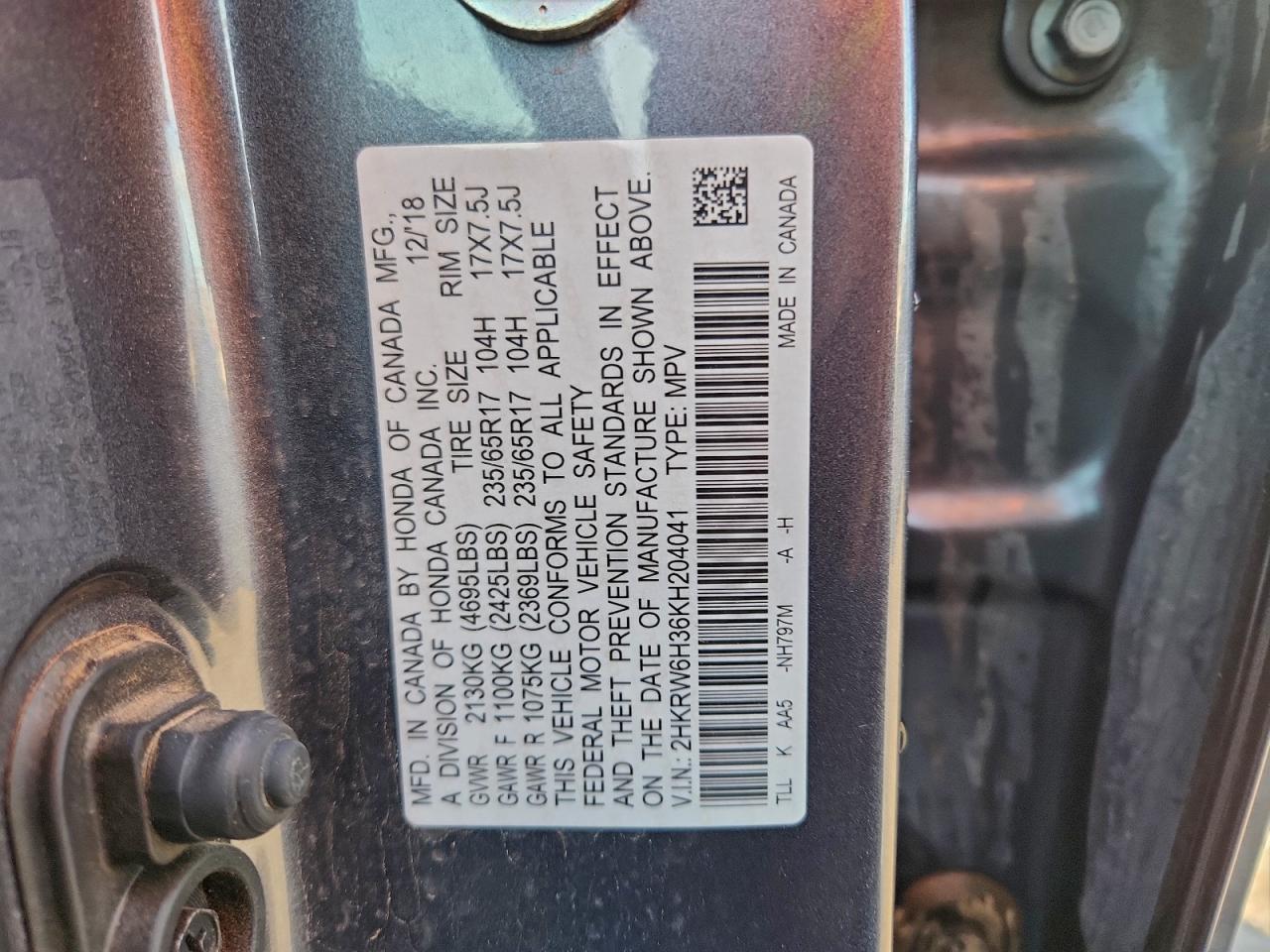 2019 Honda Cr-V Lx VIN: 2HKRW6H36KH204041 Lot: 93967915