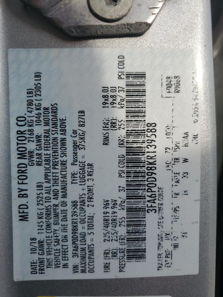 2019 Ford Fusion Titanium VIN: 3FA6P0D98KR139588 Lot: 93631185