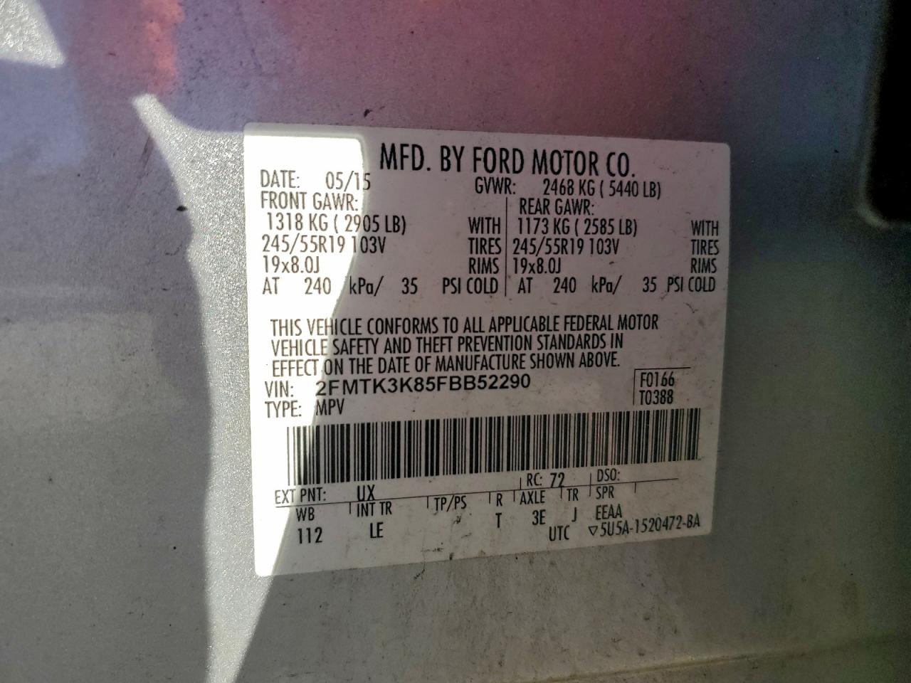 2015 Ford Edge Titanium VIN: 2FMTK3K85FBB52290 Lot: 92878555