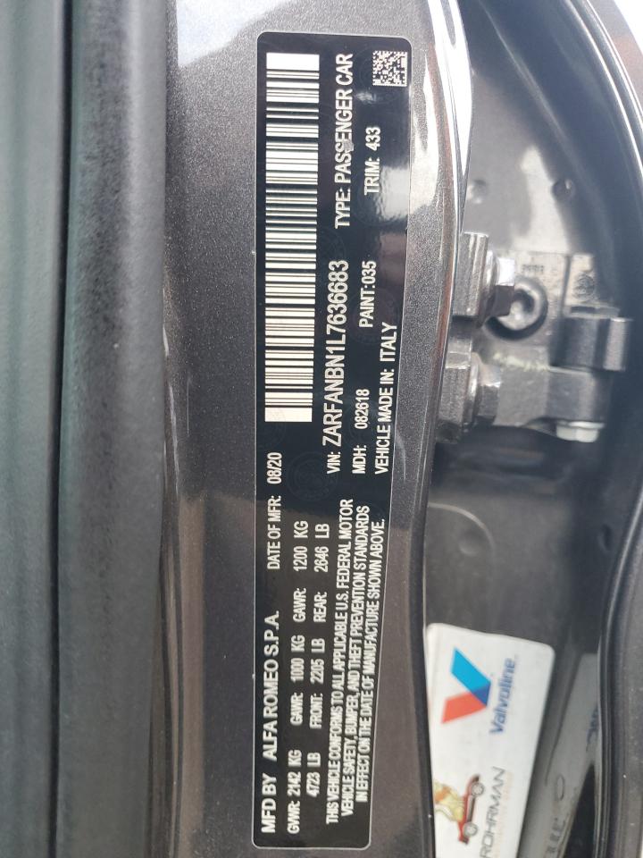 2020 Alfa Romeo Giulia Ti VIN: ZARFANBN1L7636683 Lot: 92453415