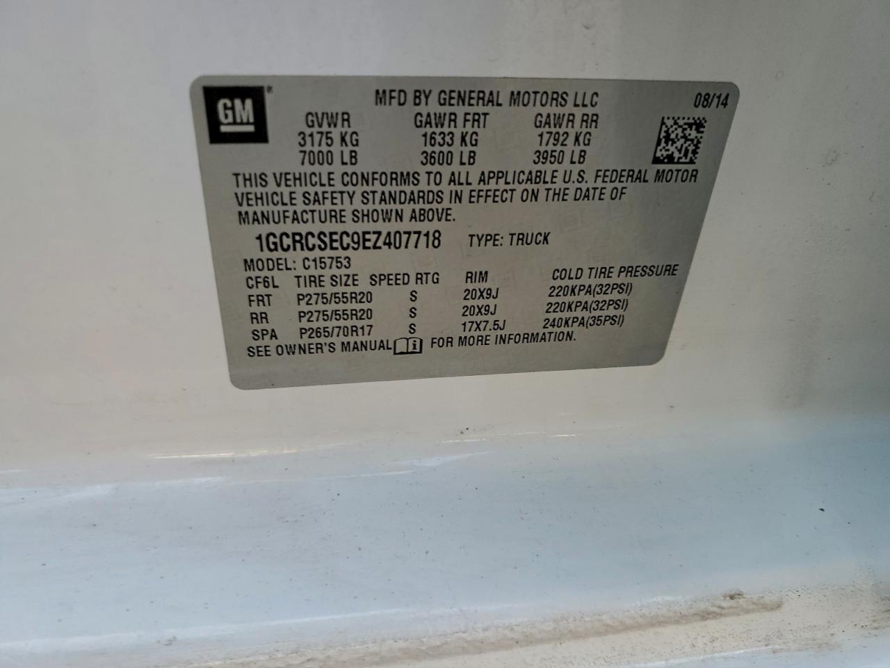 2014 Chevrolet Silverado C1500 Ltz VIN: 1GCRCSEC9EZ407718 Lot: 94067555