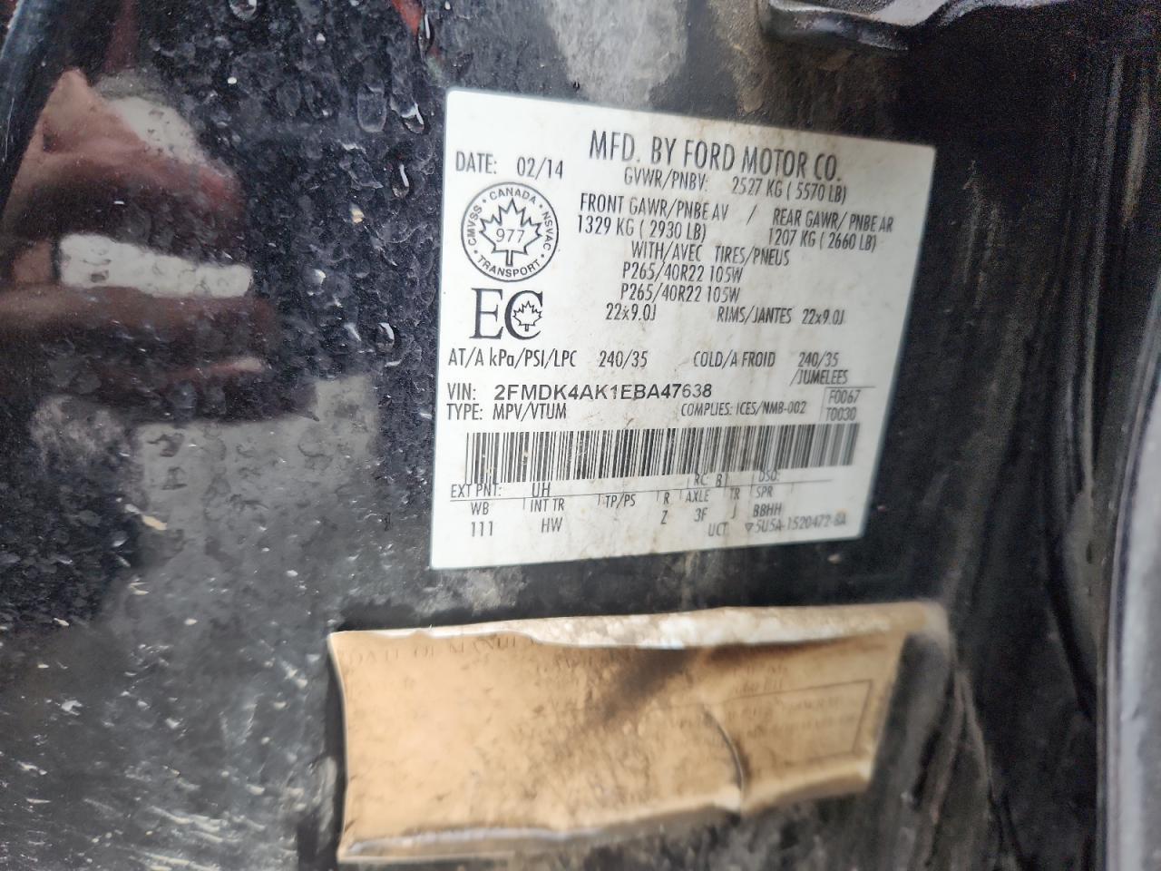 2014 Ford Edge Sport VIN: 2FMDK4AK1EBA47638 Lot: 92704635