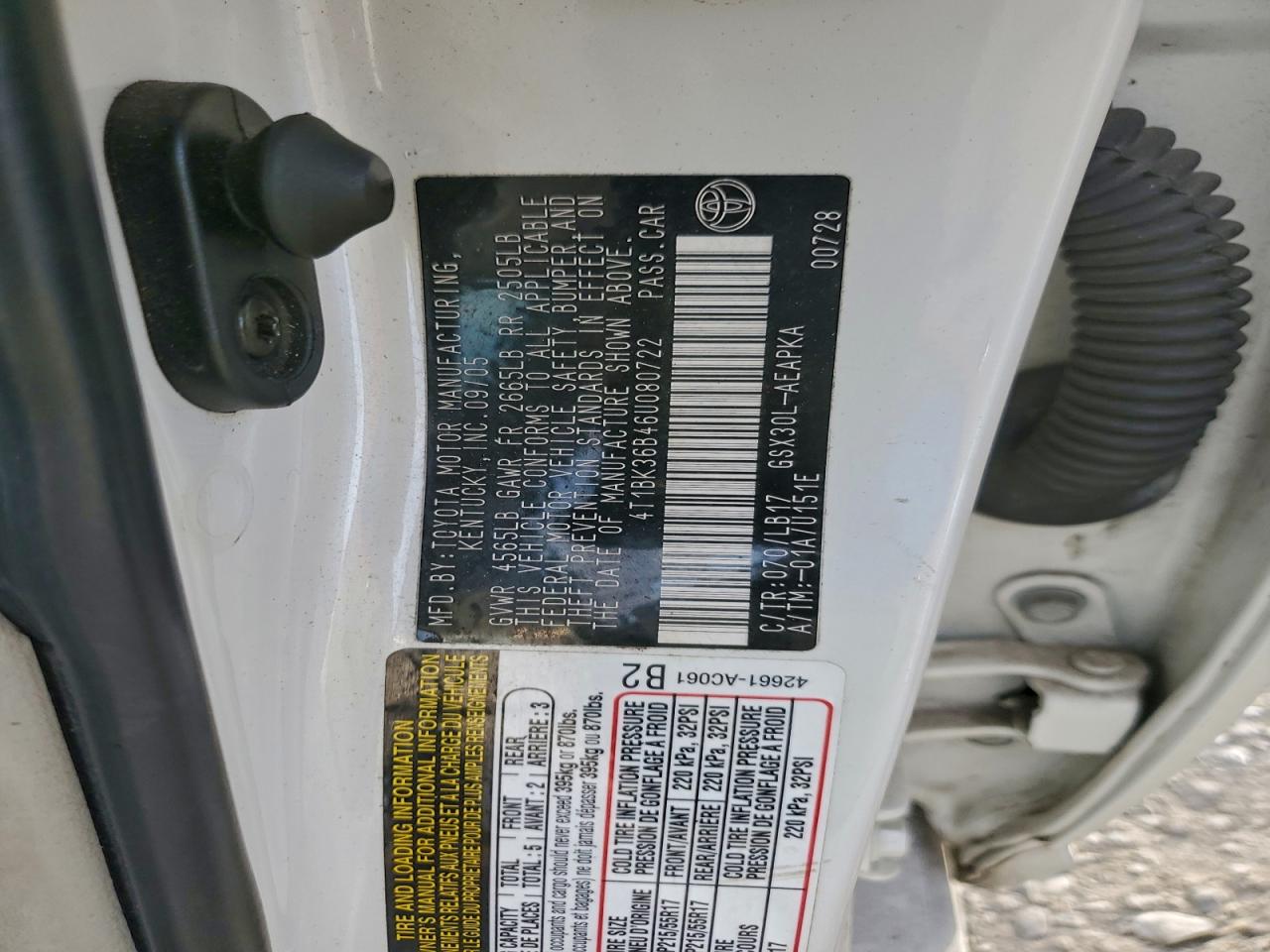 2006 Toyota Avalon Xl VIN: 4T1BK36B46U080722 Lot: 93751325