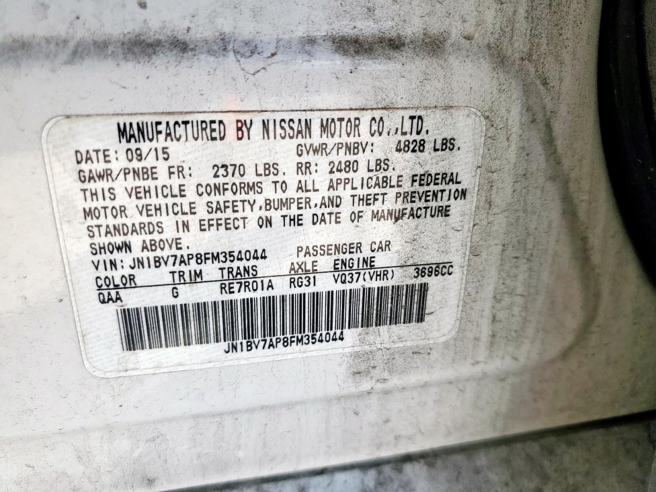 2015 Infiniti Q50 Base VIN: JN1BV7AP8FM354044 Lot: 91974755