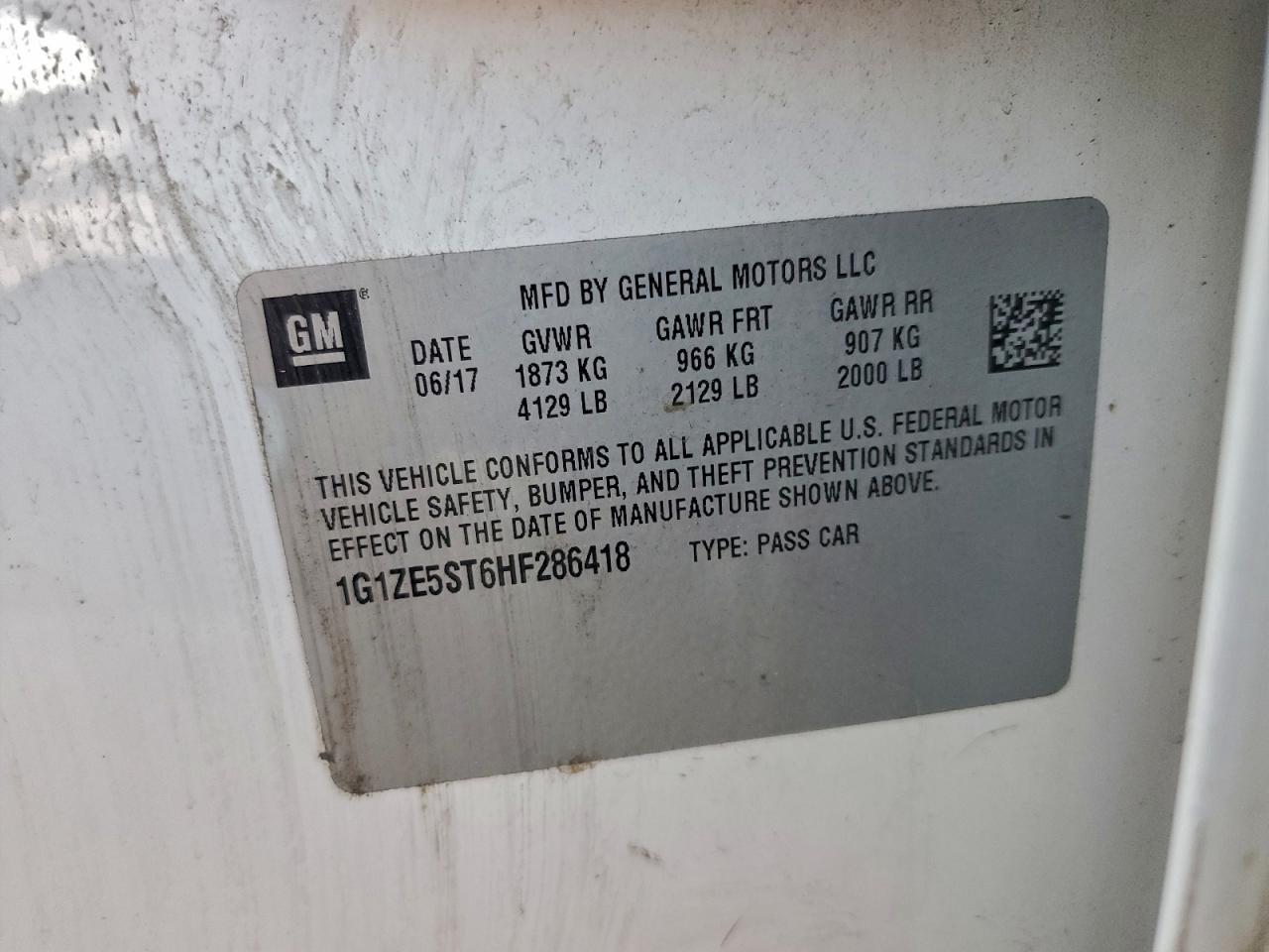 2017 Chevrolet Malibu Lt VIN: 1G1ZE5ST6HF286418 Lot: 93942665