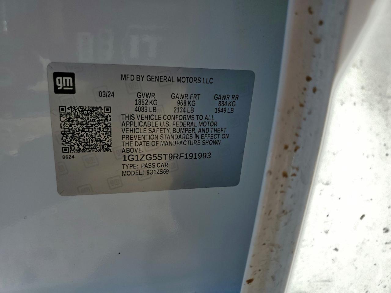 2024 Chevrolet Malibu Rs VIN: 1G1ZG5ST9RF191993 Lot: 94075165