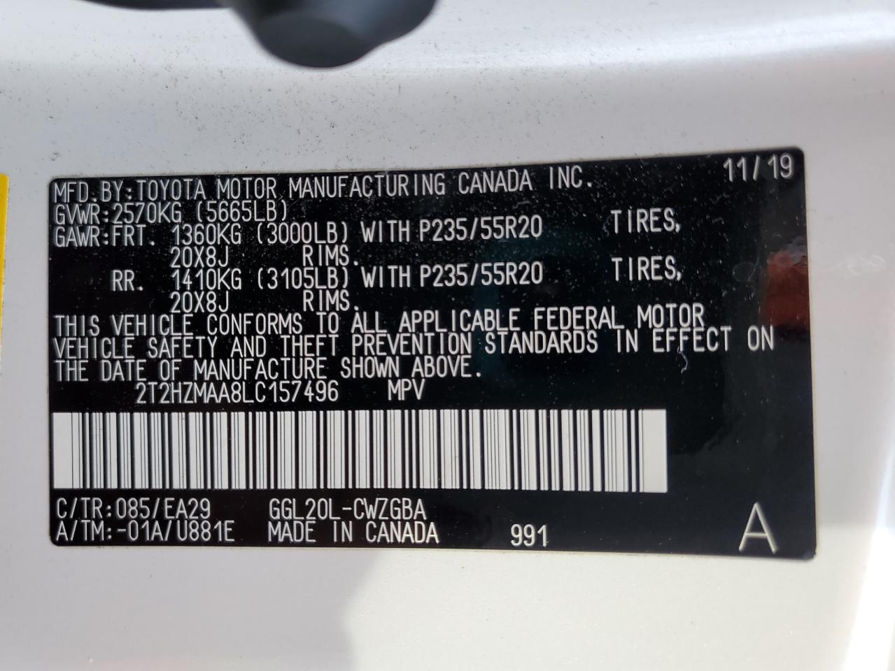 2020 Lexus Rx 350 VIN: 2T2HZMAA8LC157496 Lot: 92284745