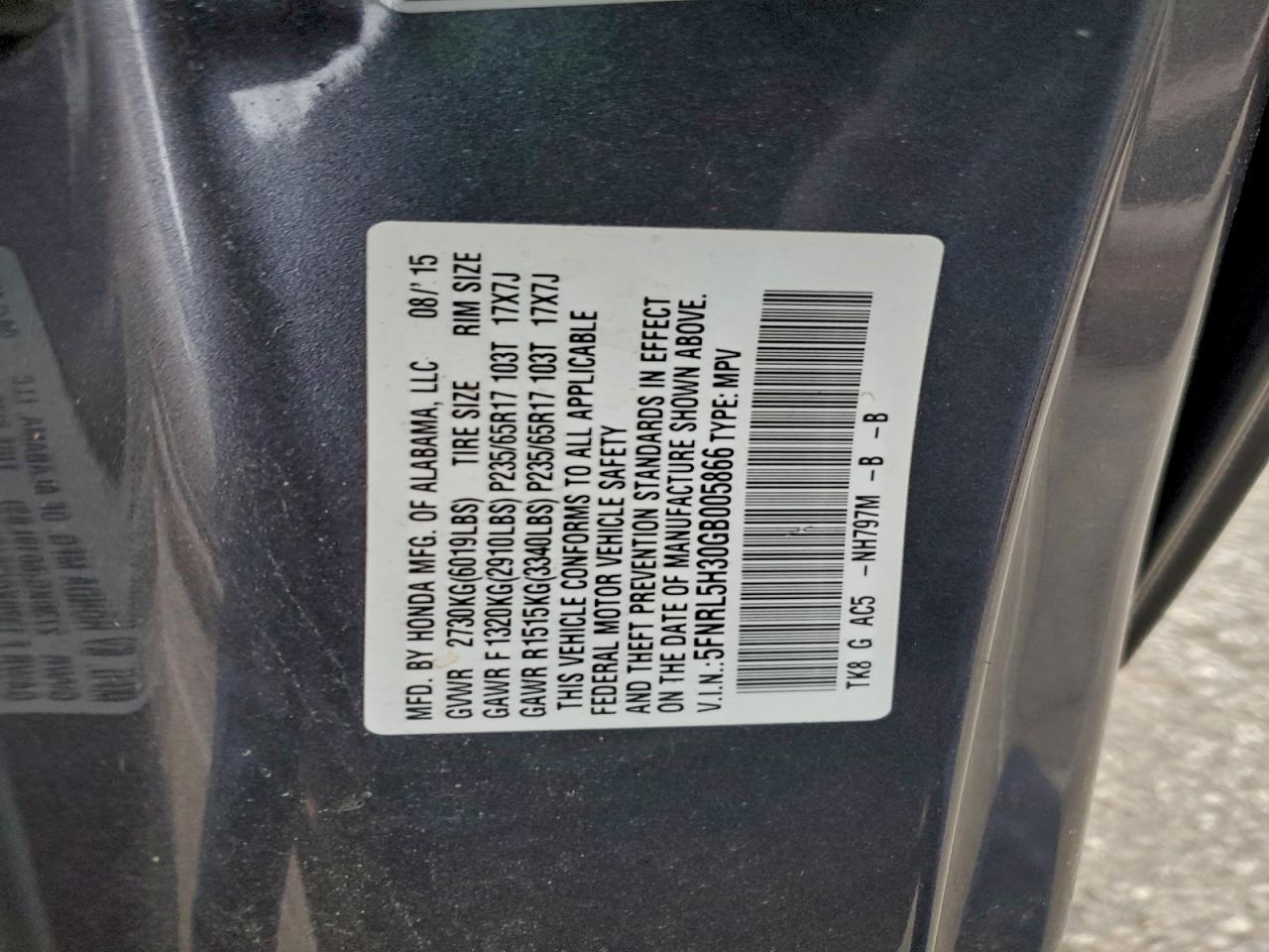 2016 Honda Odyssey Se VIN: 5FNRL5H30GB005866 Lot: 93945515