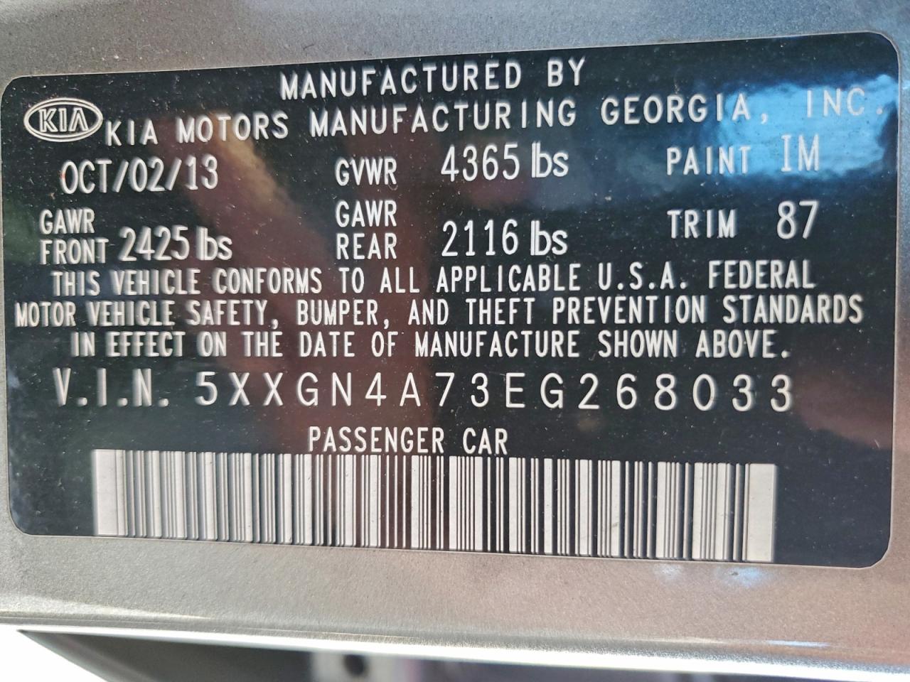 2014 Kia Optima Ex VIN: 5XXGN4A73EG268033 Lot: 93860375