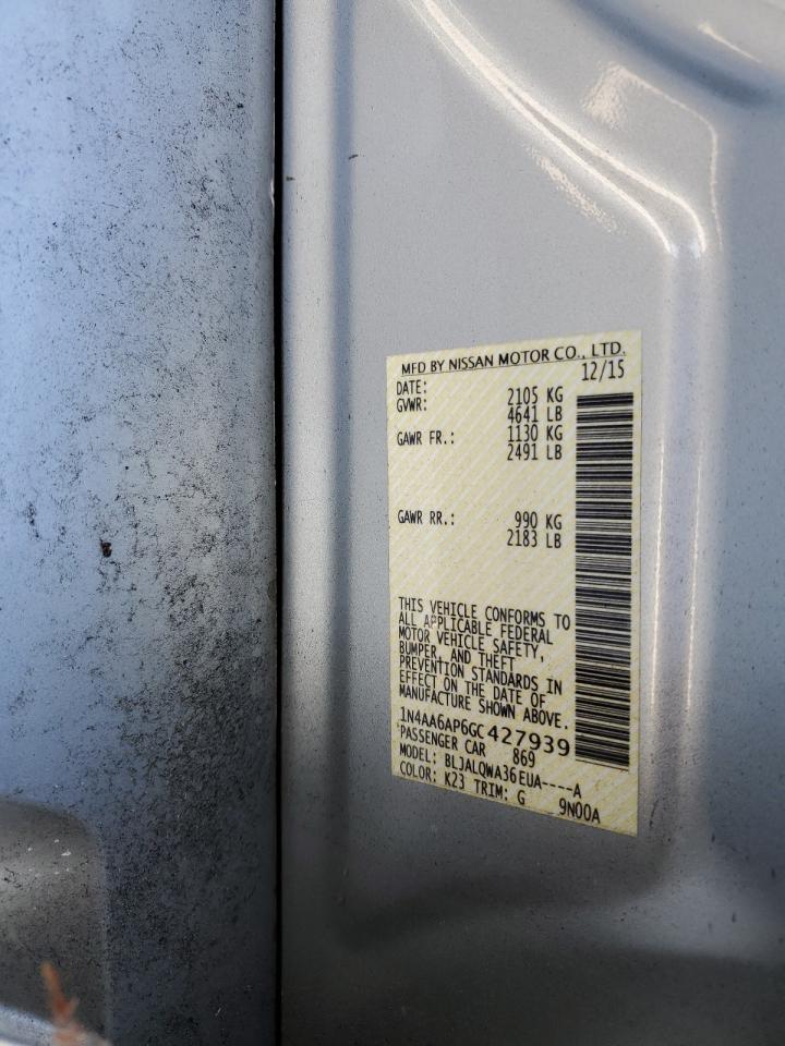 2016 Nissan Maxima 3.5S VIN: 1N4AA6AP6GC427939 Lot: 81990725