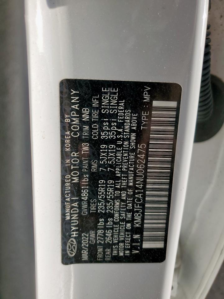 2022 Hyundai Tucson Sel Convenience VIN: KM8JFCA14NU062475 Lot: 92732605