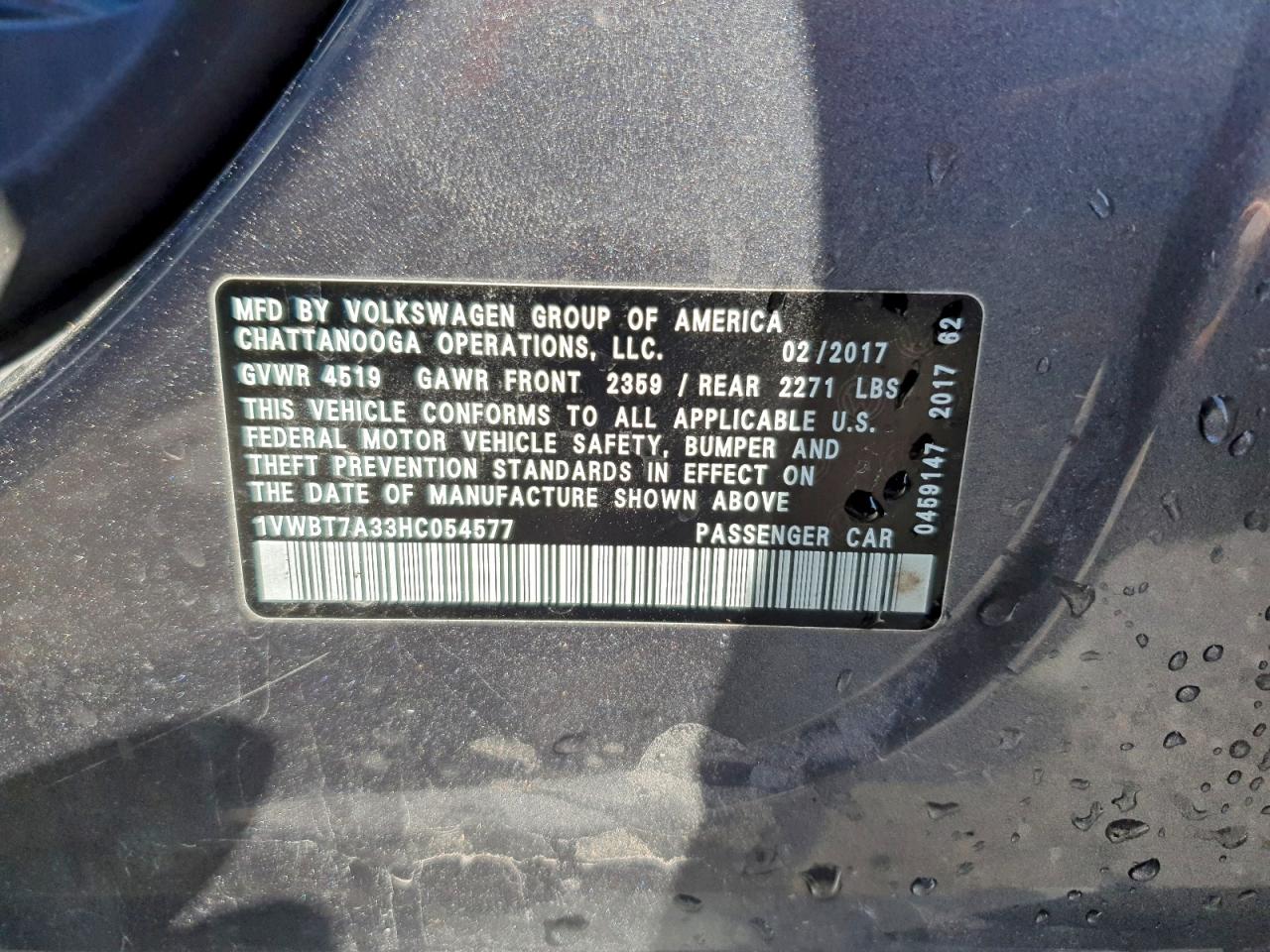 2017 Volkswagen Passat Se VIN: 1VWBT7A33HC054577 Lot: 94057075