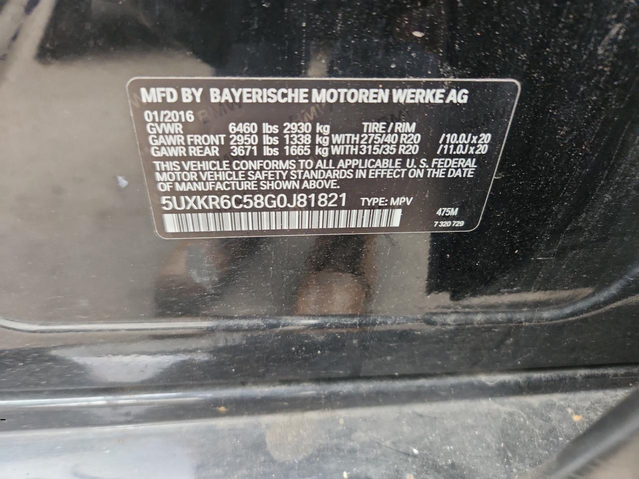 2016 BMW X5 xDrive50I VIN: 5UXKR6C58G0J81821 Lot: 93034015