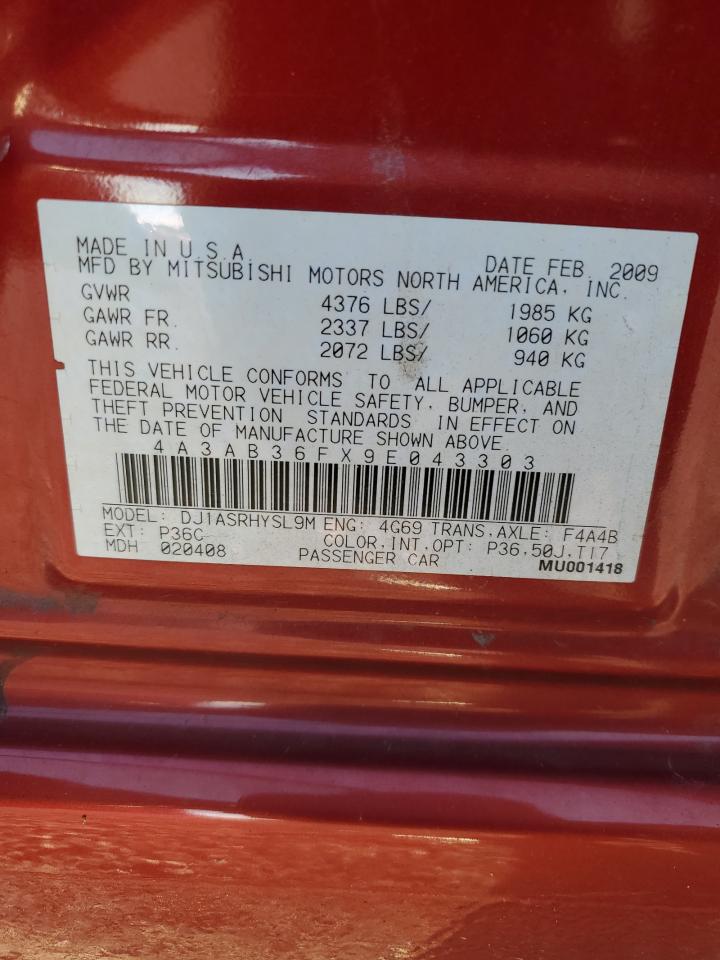 2009 Mitsubishi Galant Es VIN: 4A3AB36FX9E043303 Lot: 92923165