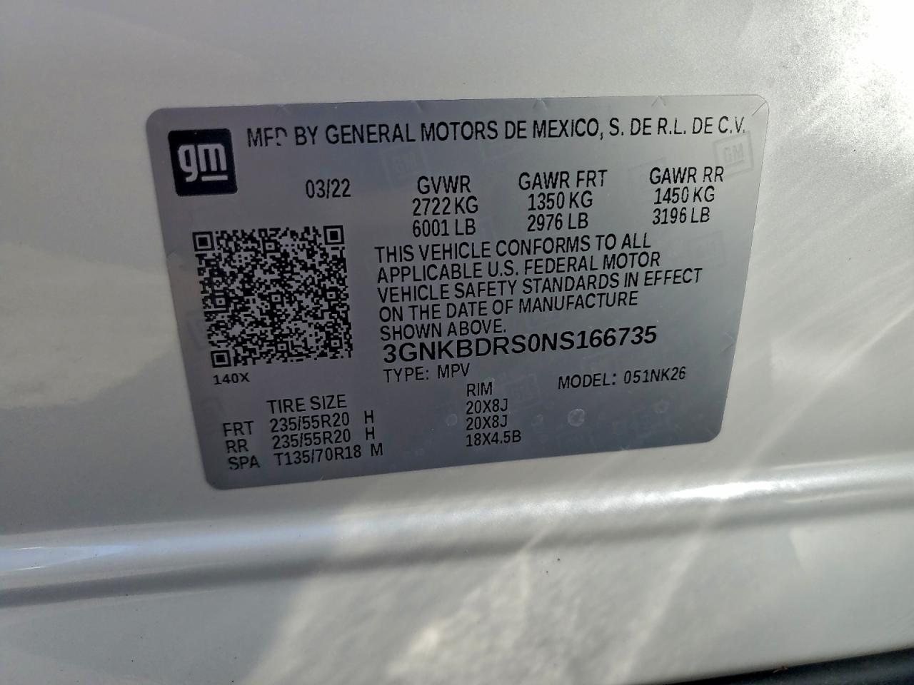 2022 Chevrolet Blazer 3Lt VIN: 3GNKBDRS0NS166735 Lot: 94484995